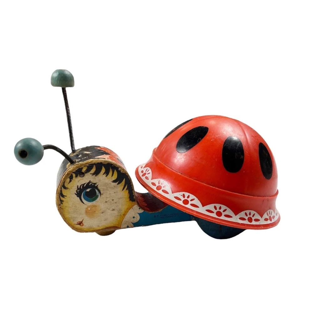 Vintage 1961 Fisher Price Ladybug Pull Toy 60s Childrens